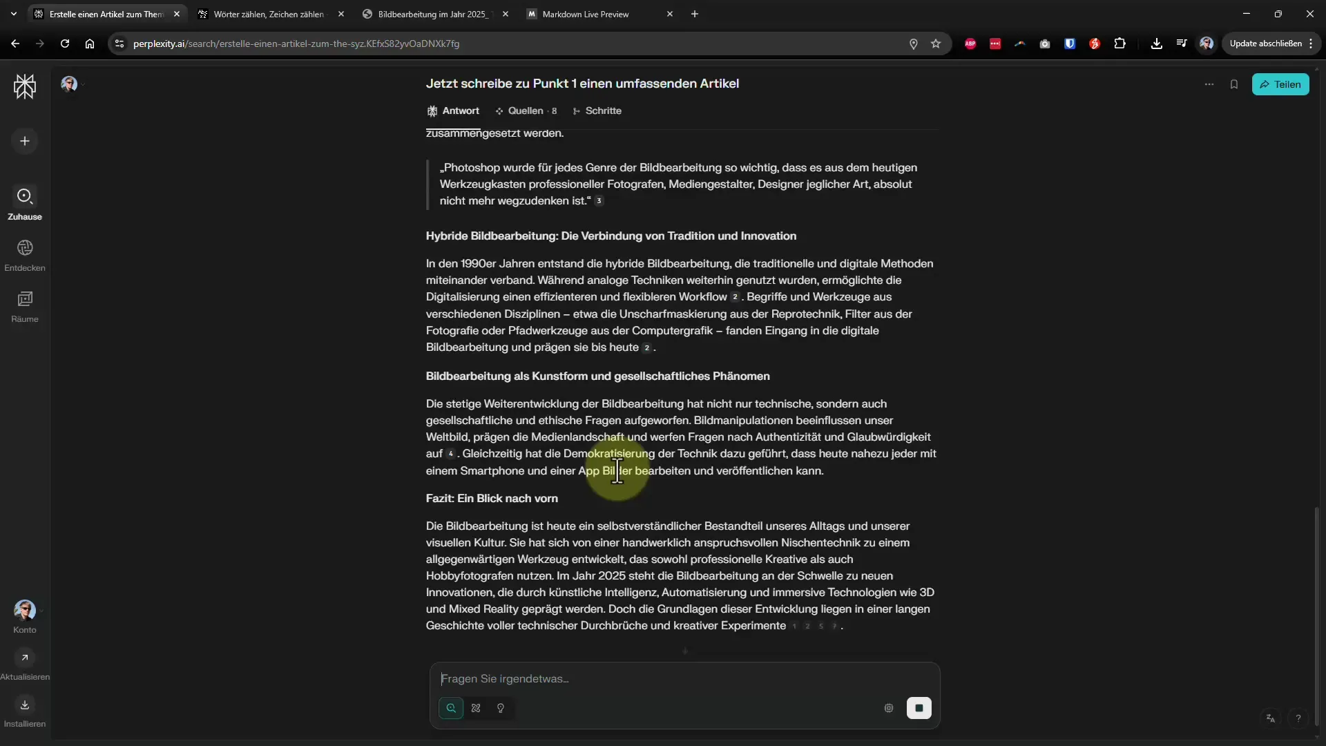 Lange Artikel effektiv schreiben mit Perplexity AI