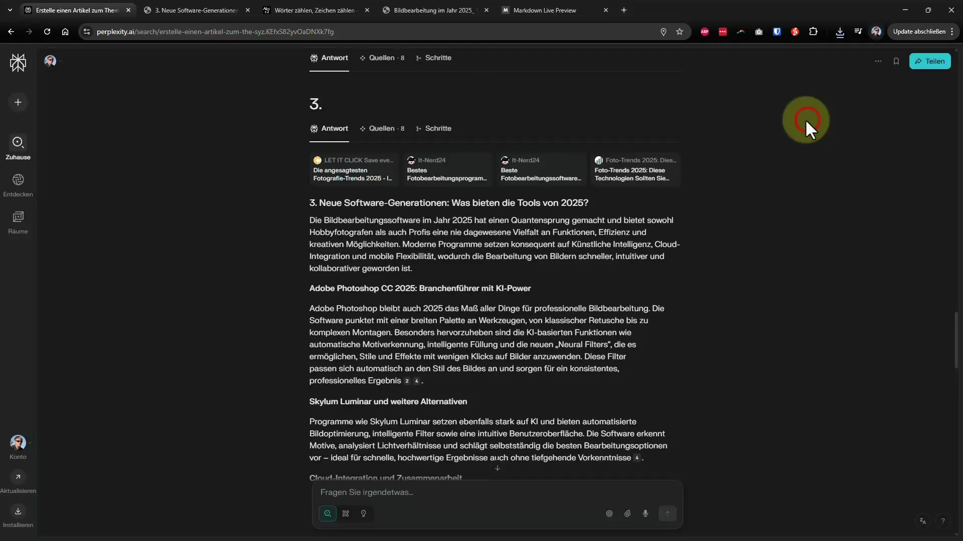 Lange Artikel effektiv schreiben mit Perplexity AI