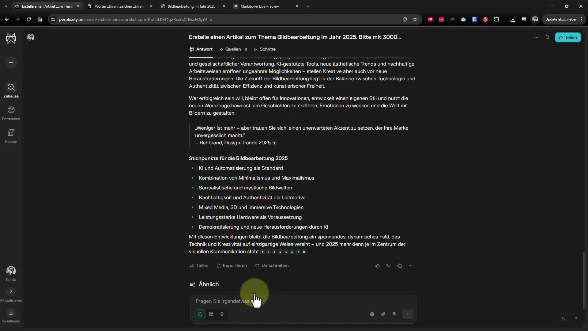 Lange Artikel effektiv schreiben mit Perplexity AI