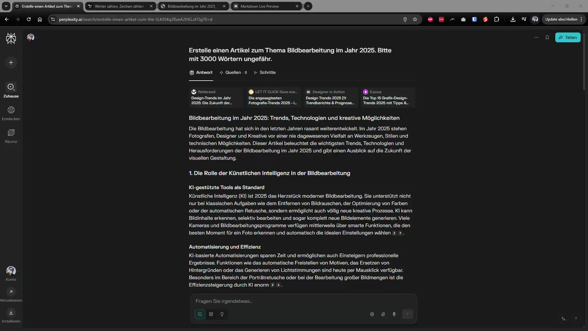 Lange Artikel effektiv schreiben mit Perplexity AI