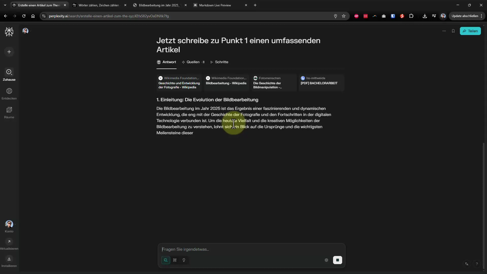 Lange Artikel effektiv schreiben mit Perplexity AI