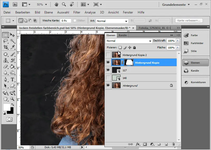 Recortar el pelo con selecciones de gamas de colores y difuminados de gamas de colores