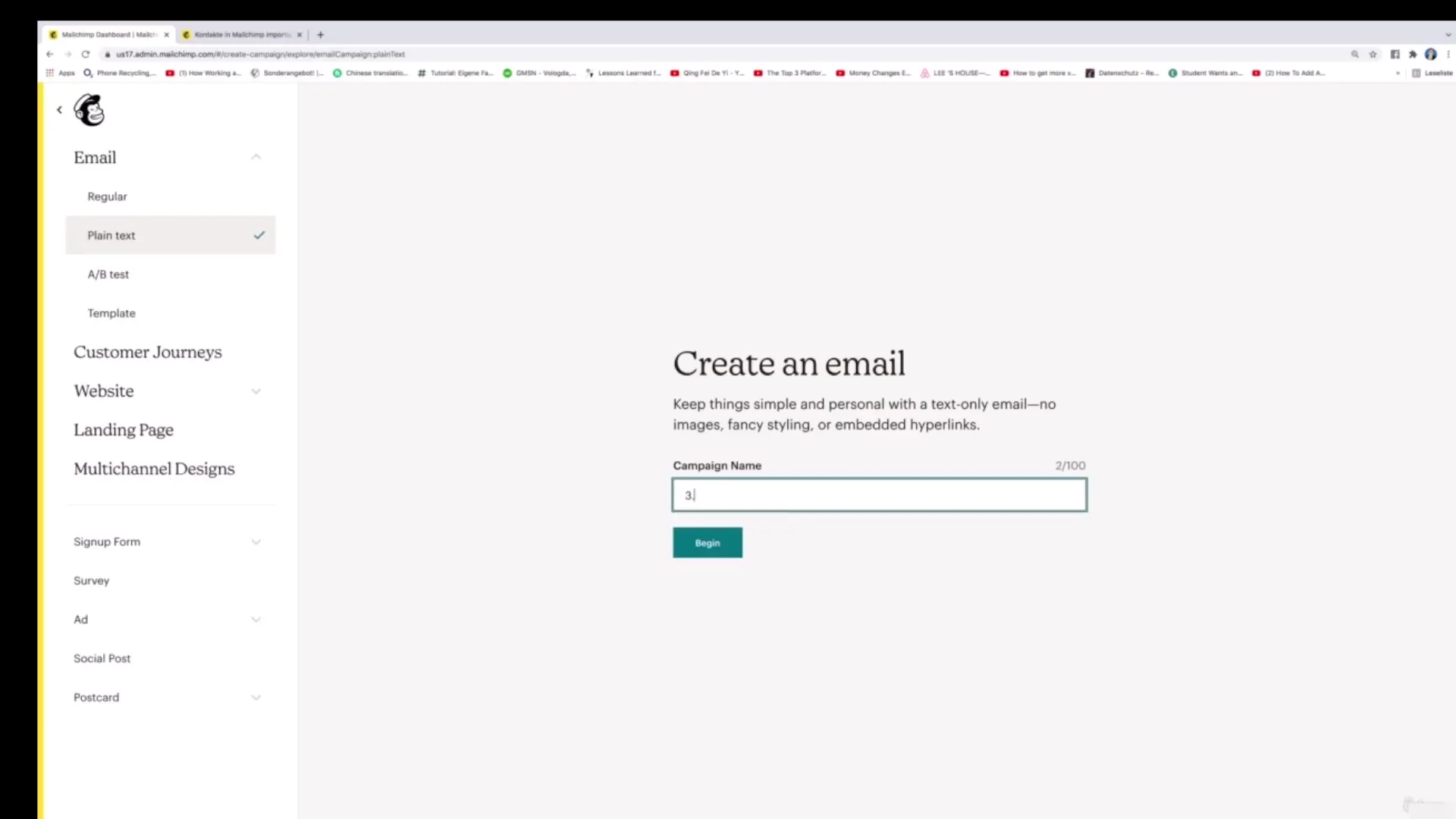 Vytvorenie textového newslettera pomocou Mailchimp