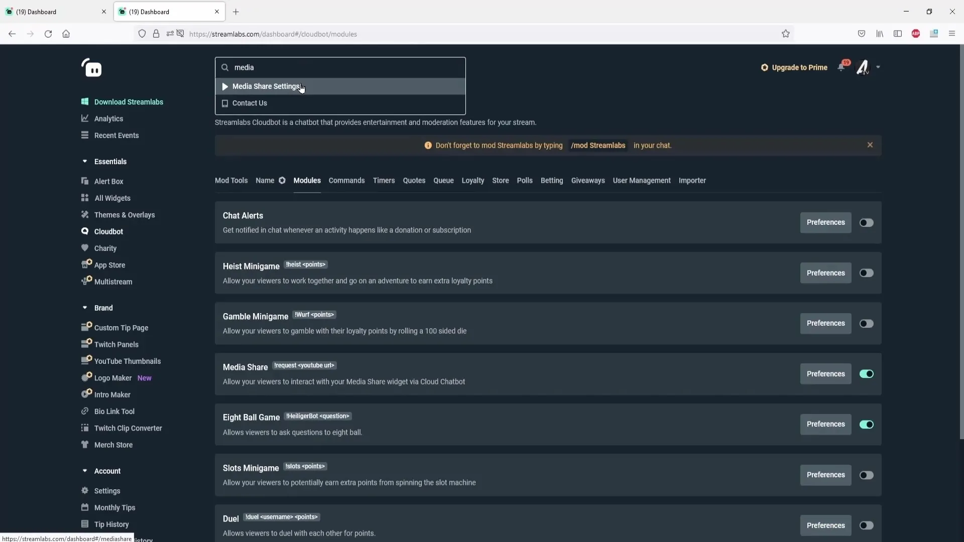 Configurar la liberación de medios en Streamlabs OBS Configurar el uso compartido de medios en Streamlabs OBS