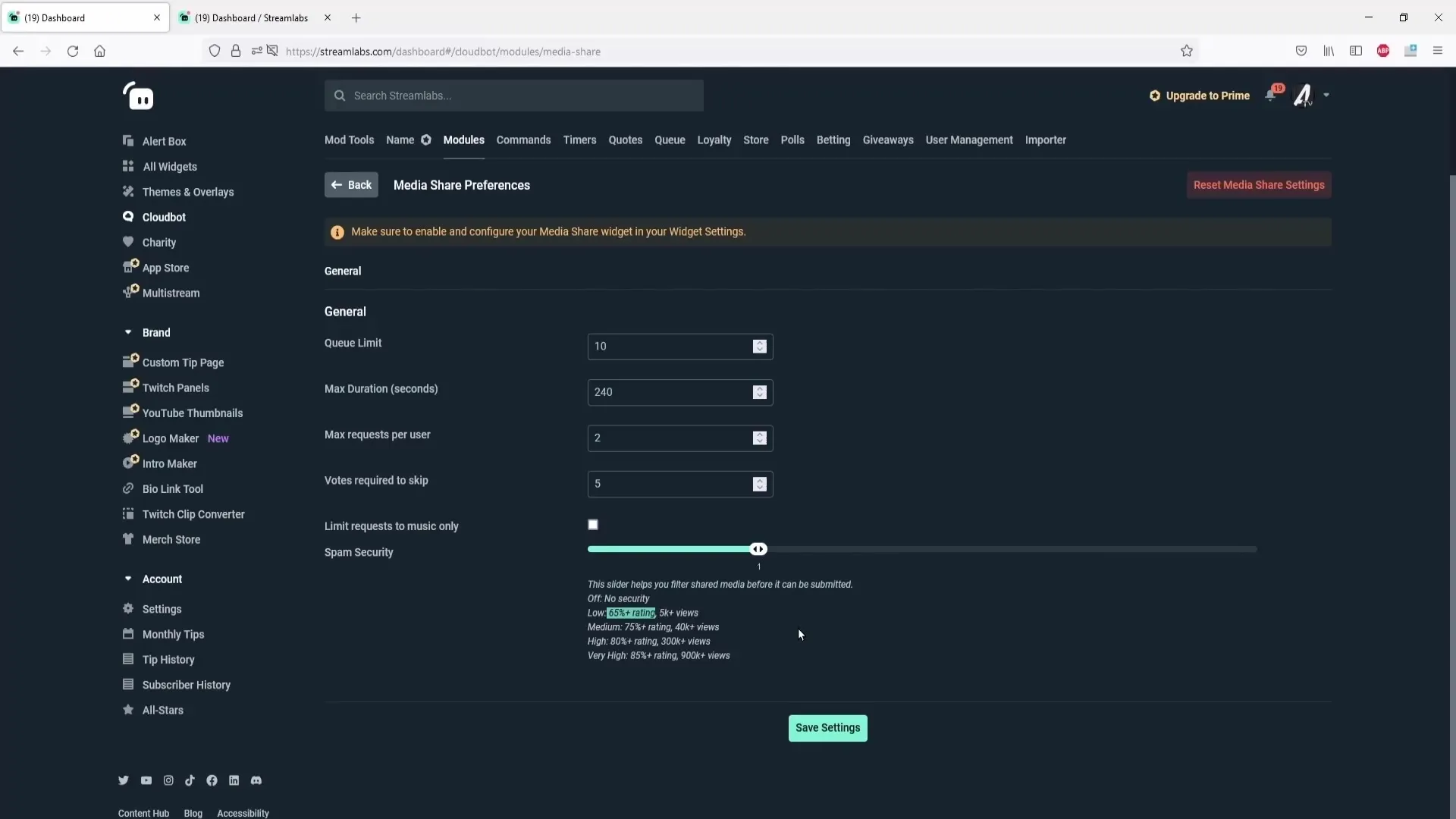 Configurar la autorización de medios en Streamlabs OBS Configurar la liberación de medios en Streamlabs OBS