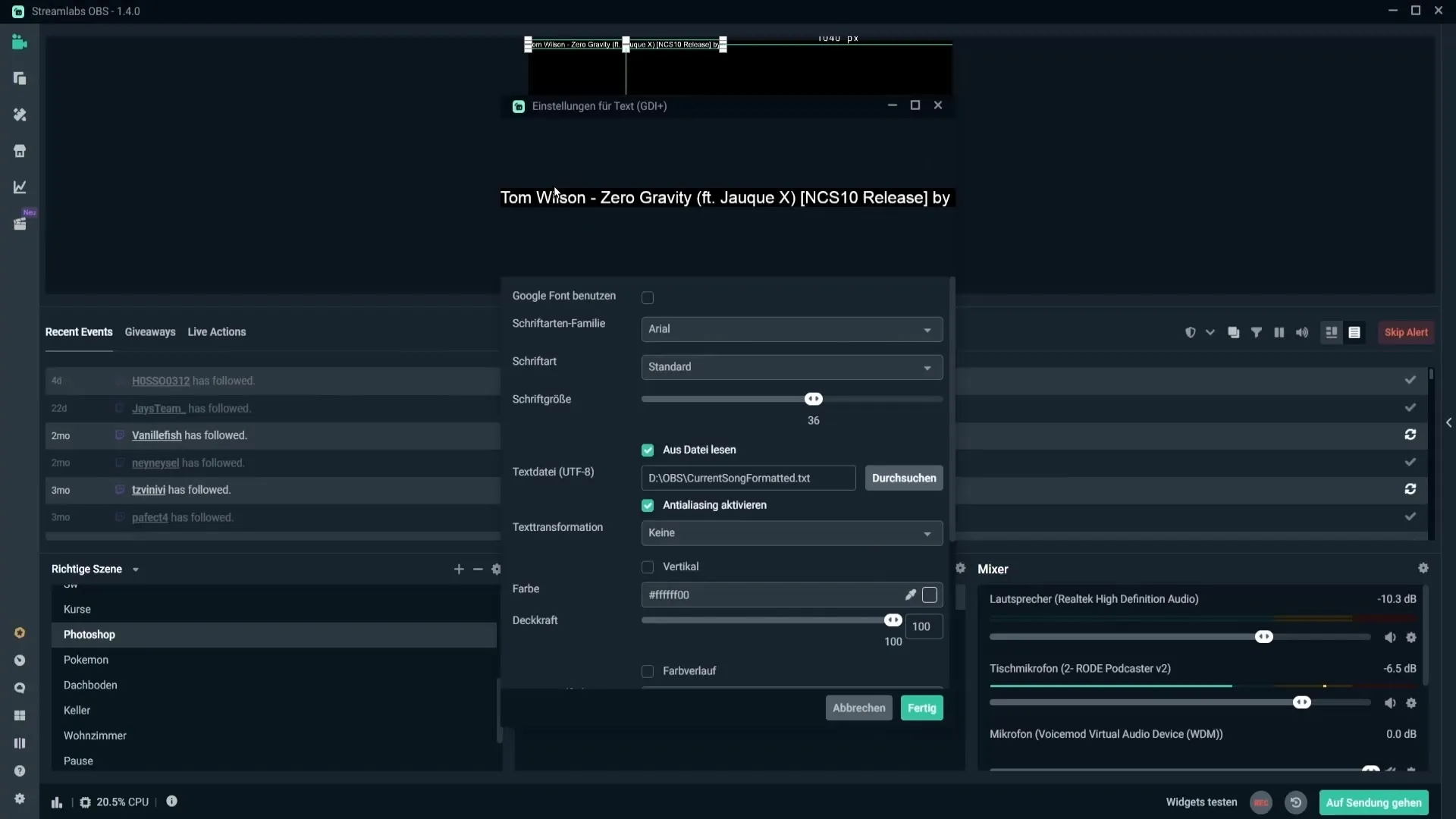 Mostrar automáticamente el título de la canción en el stream Mostrar automáticamente el título de la música en el stream