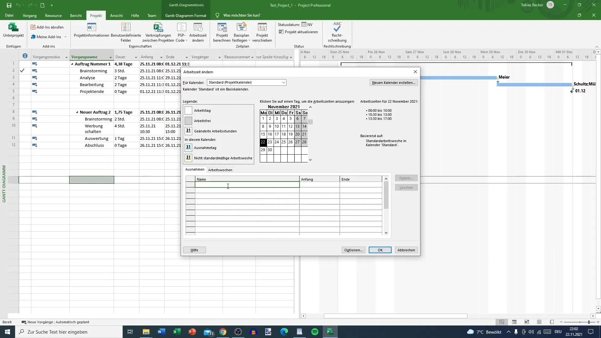 MS Projectに祝日を手動で入力する