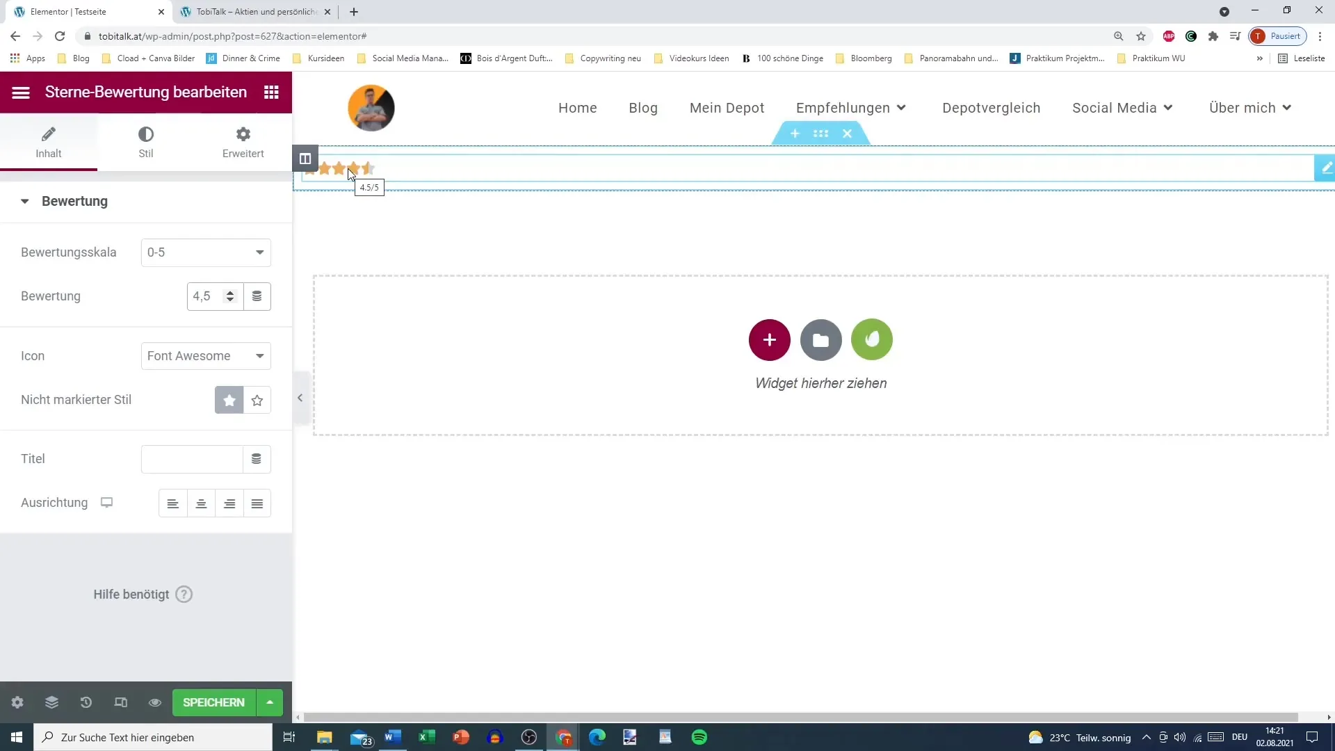 Optimal star rating in Elementor for WordPress