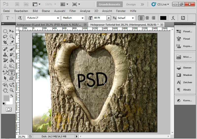 Graveringseffekt på tre for typografi og layout