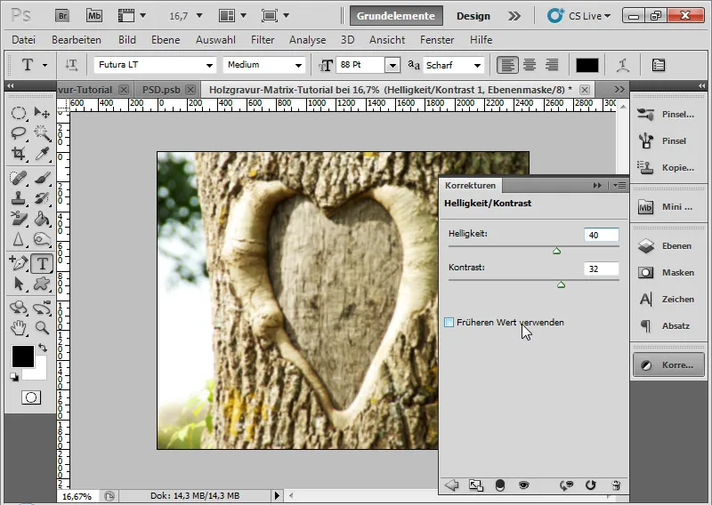 Graveringseffekt i tre for typografi og layout