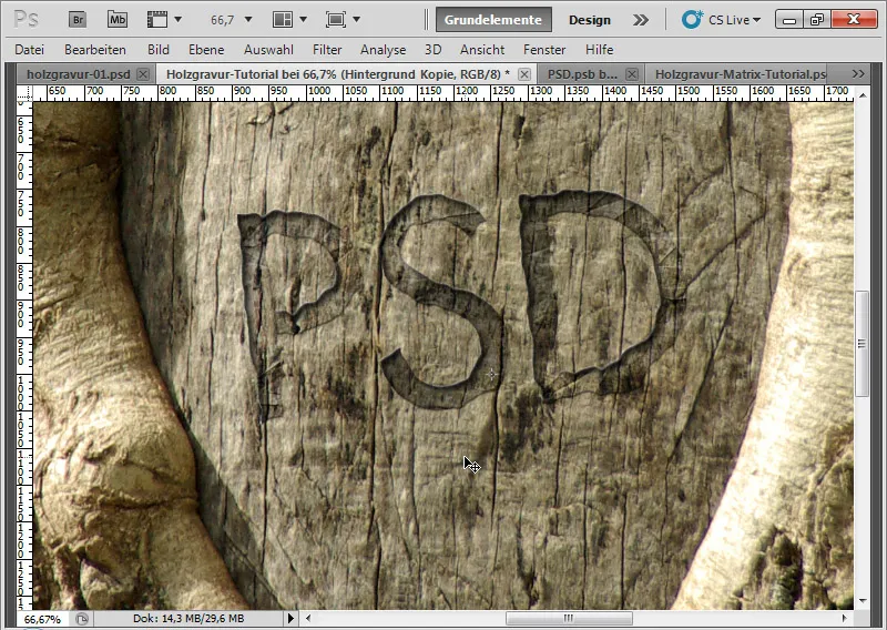 Raveringseffekt i tre for typografi og oppsett