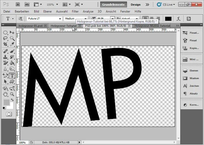 Graveringseffekt i tre for typografi og layout