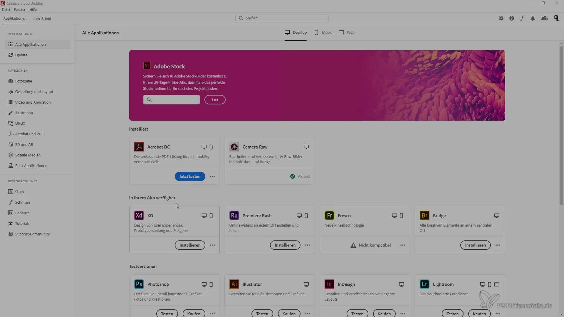 Επιλογές και προσαρμογές στην εφαρμογή Creative Cloud για υπολογιστές