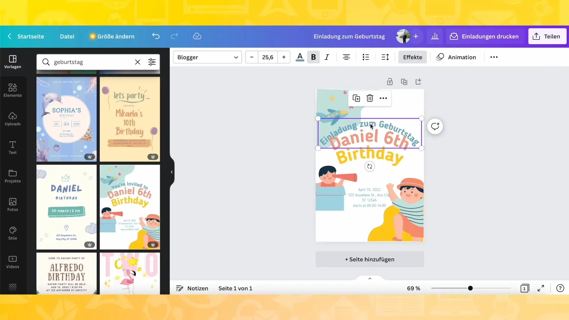 Creating invitation cards with Canva - A detailed step-by-step guide