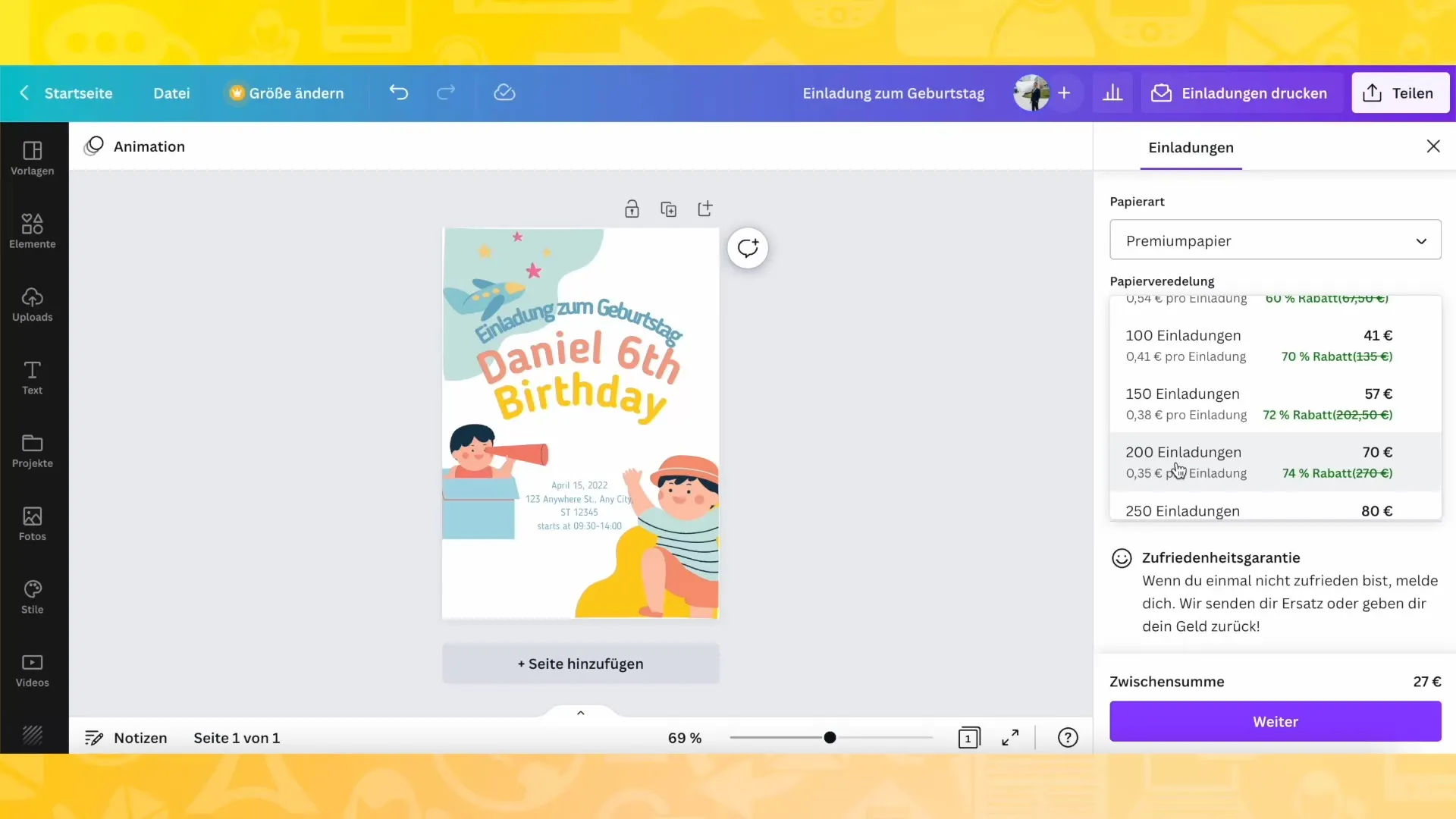 Creating invitation cards with Canva - A detailed step-by-step guide