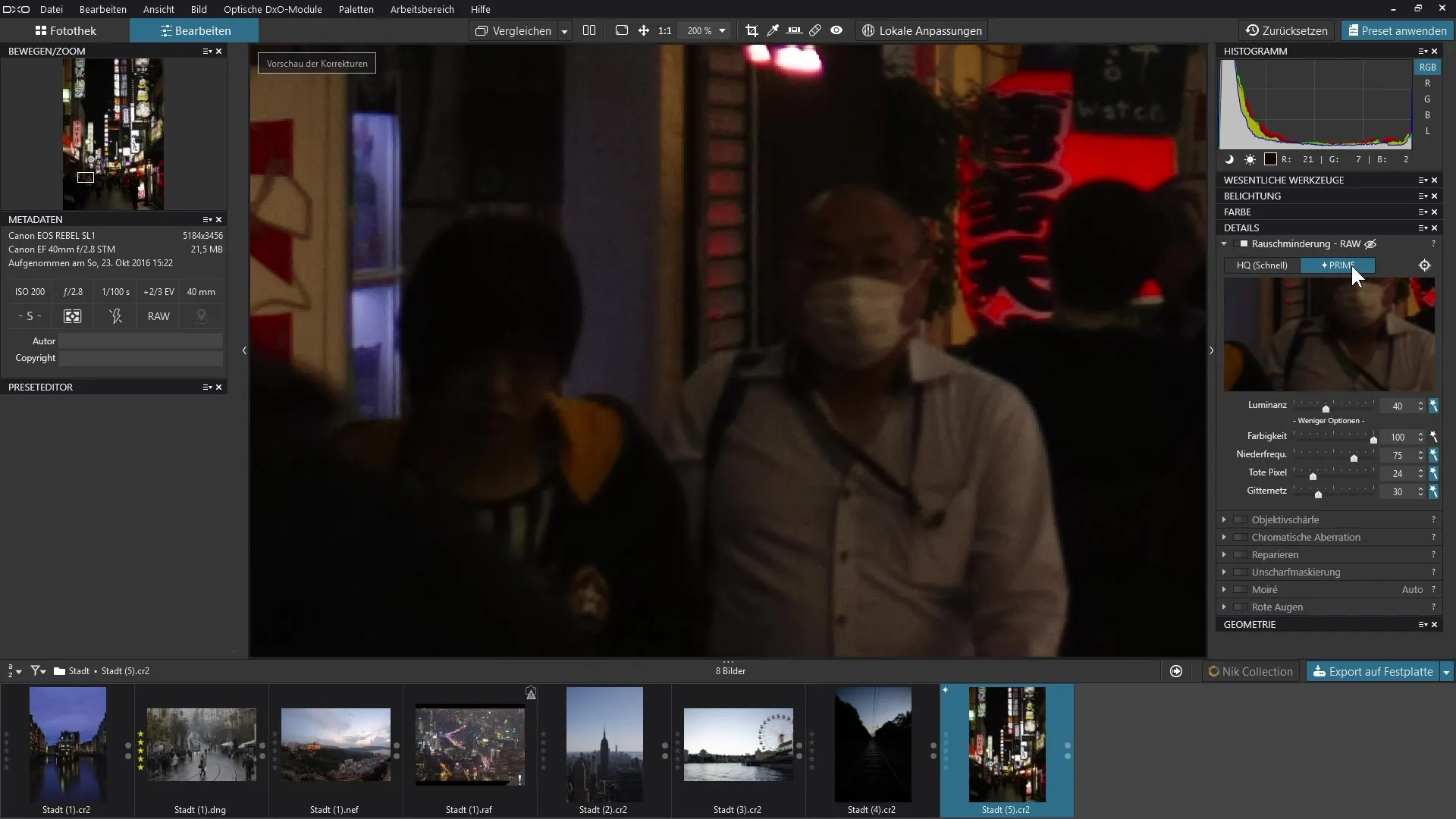 Redução de ruído no DxO PhotoLab para imagens RAW