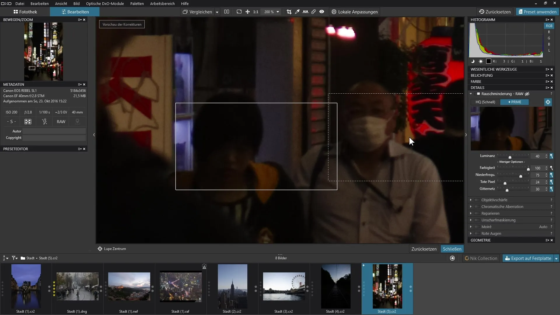 Redução de ruído no DxO PhotoLab para imagens RAW