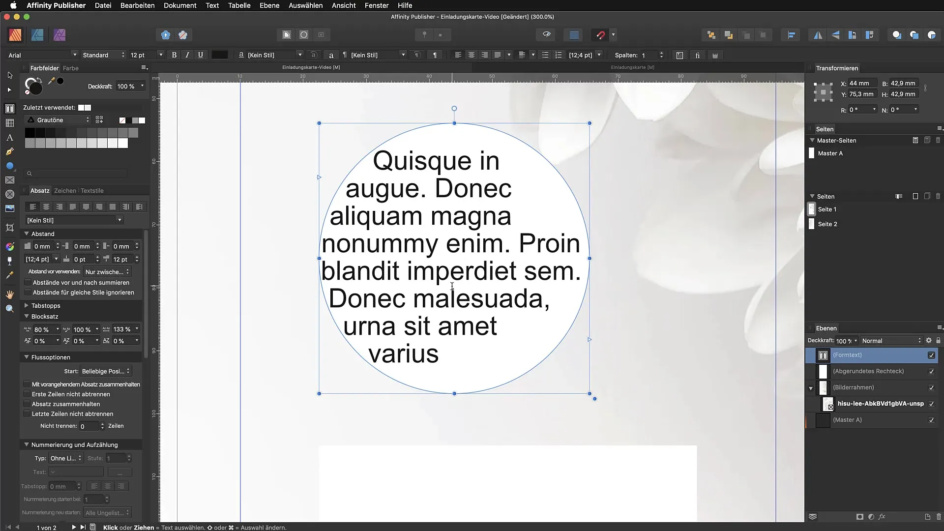 Objecten in Affinity Publisher ontwerpen en tekst integreren