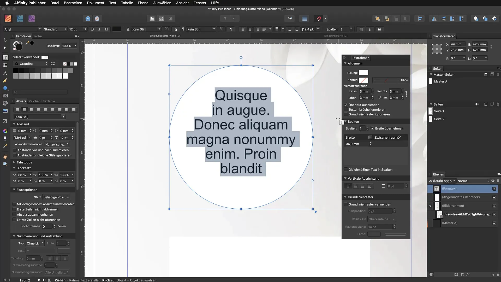 Objecten in Affinity Publisher ontwerpen en tekst integreren