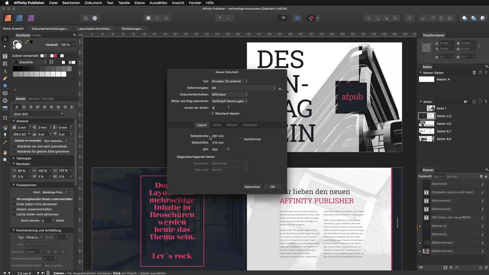 Dubbelzijdige lay-out ontwerpen in Affinity Publisher