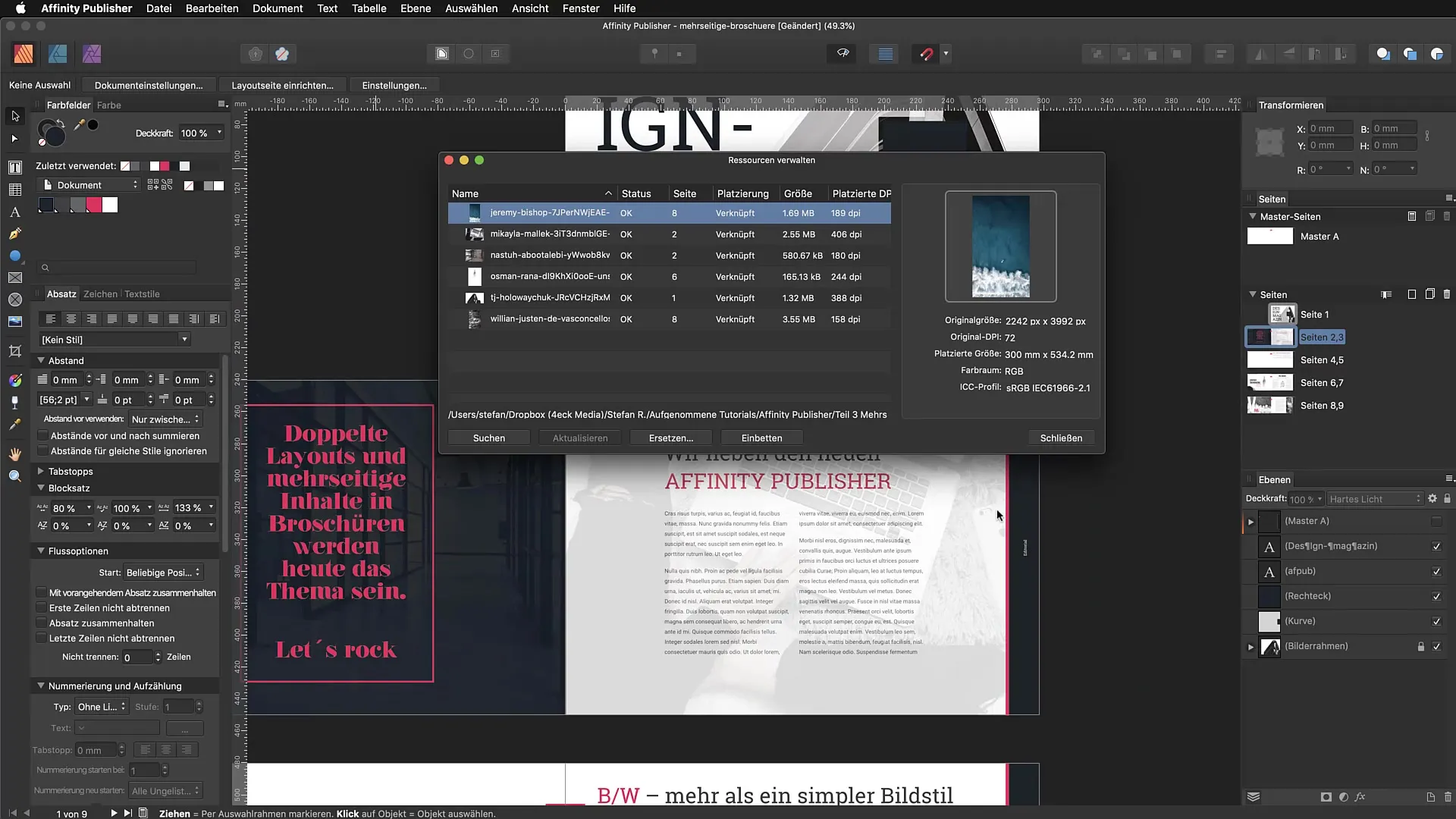 Optimale benuttings van het resourcebeheer in Affinity Publisher