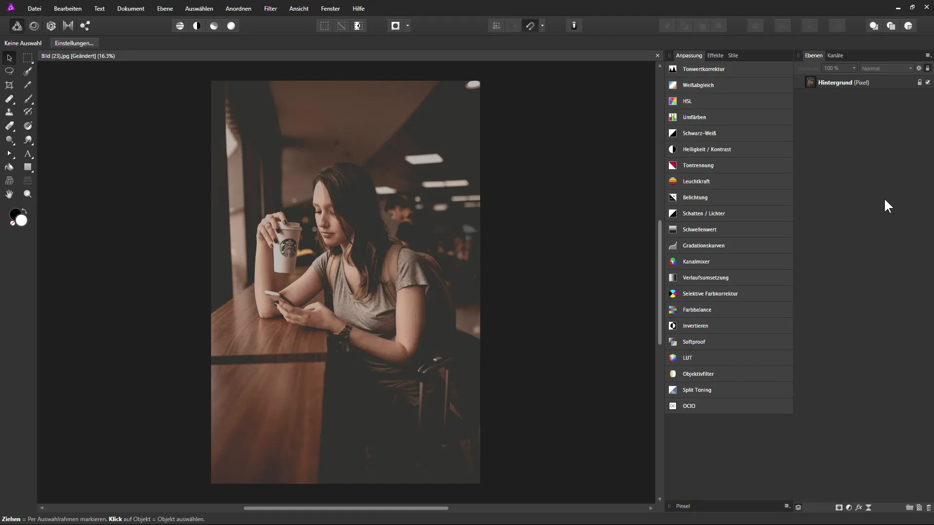 Hyödynnä valkotasapainon säätötasoa Affinity Photo -ohjelmassa