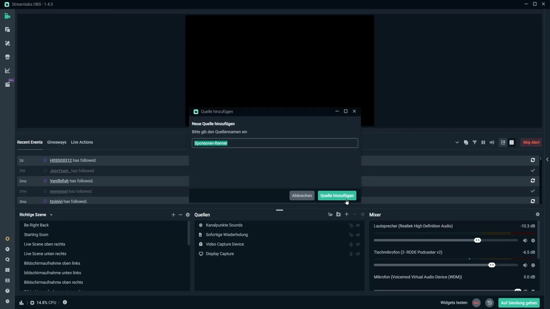 Insertar banners de patrocinadores de manera efectiva en Streamlabs OBS