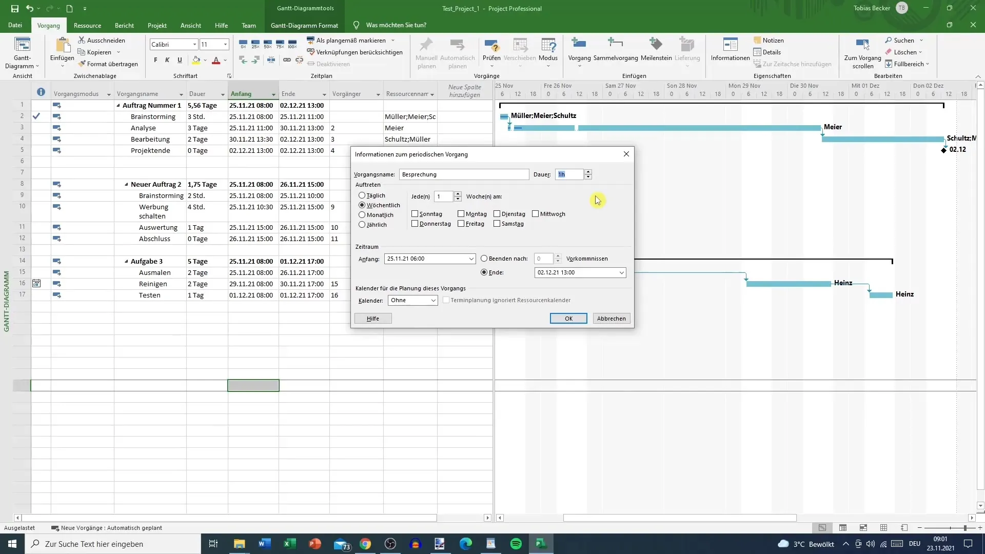Creating recurring tasks in MS Project