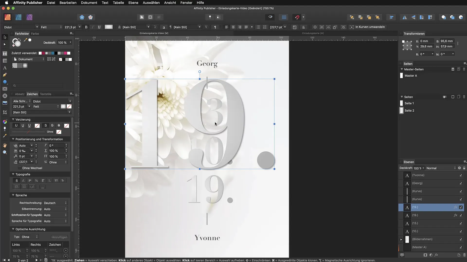 Schlagschatten effektiv eingesetzt im Affinity Publisher