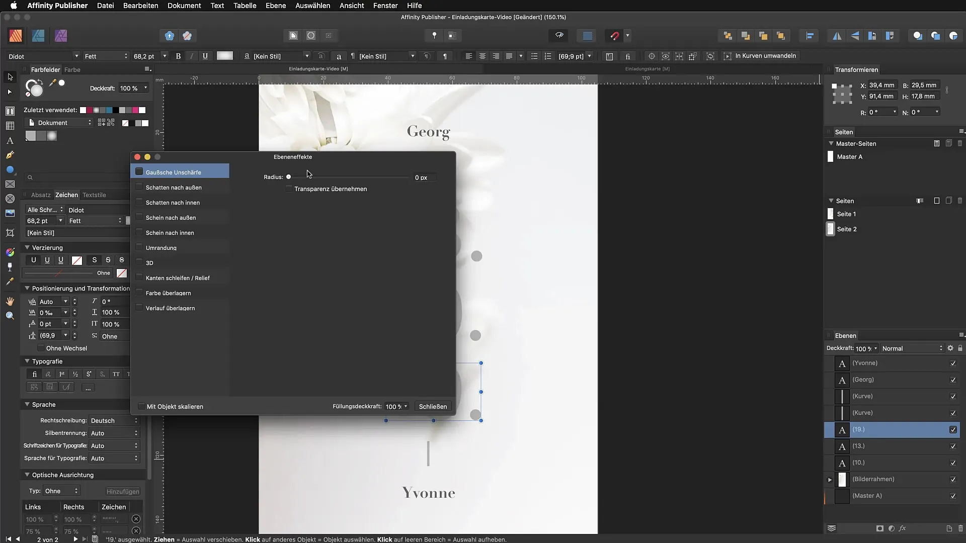 Schlagschatten effektiv eingesetzt im Affinity Publisher