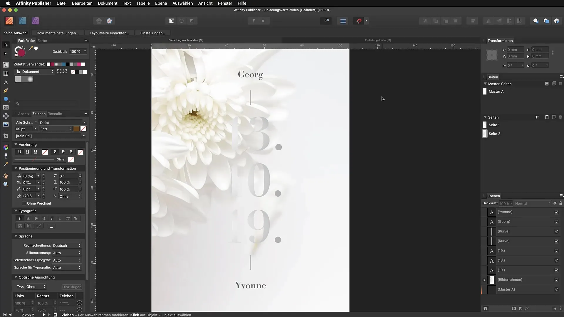 Schlagschatten effektiv eingesetzt im Affinity Publisher