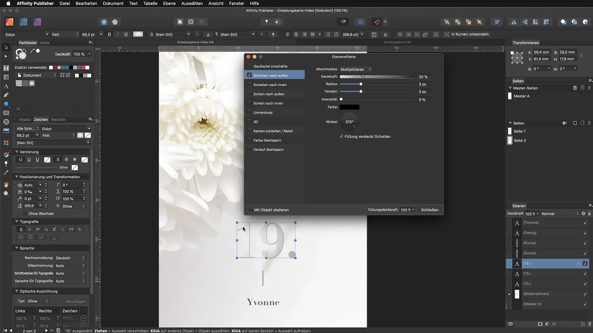 Schlagschatten effektiv eingesetzt im Affinity Publisher
