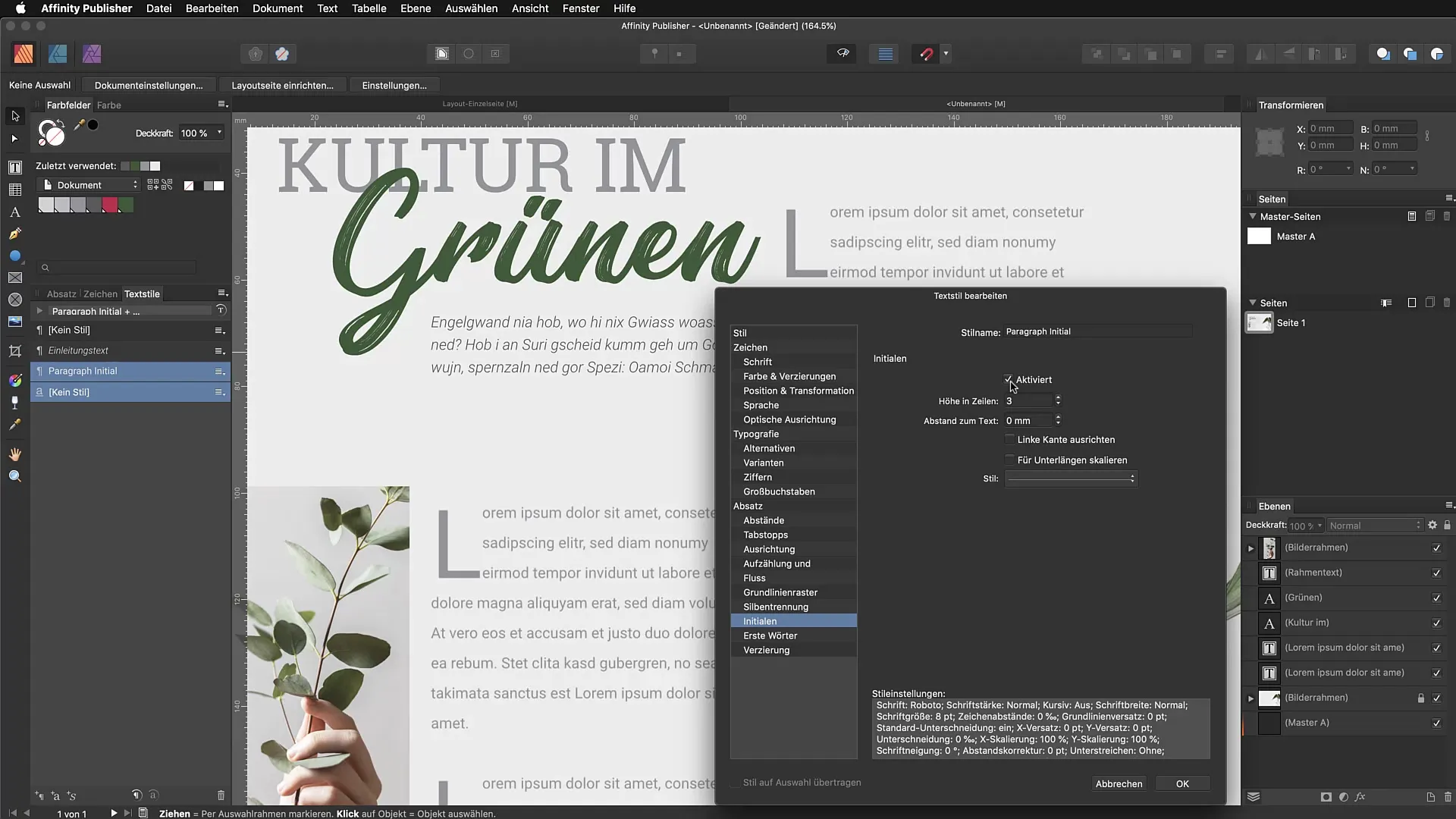 Absatzstile und Initialen effektiv nutzen in Affinity Publisher