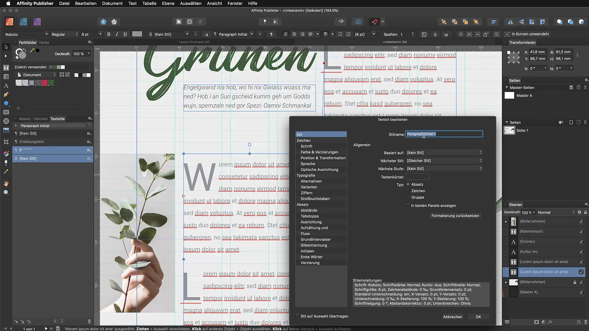 Absatzstile und Initialen effektiv nutzen in Affinity Publisher