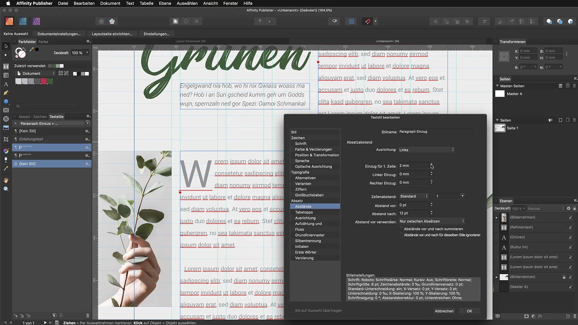Absatzstile und Initialen effektiv nutzen in Affinity Publisher