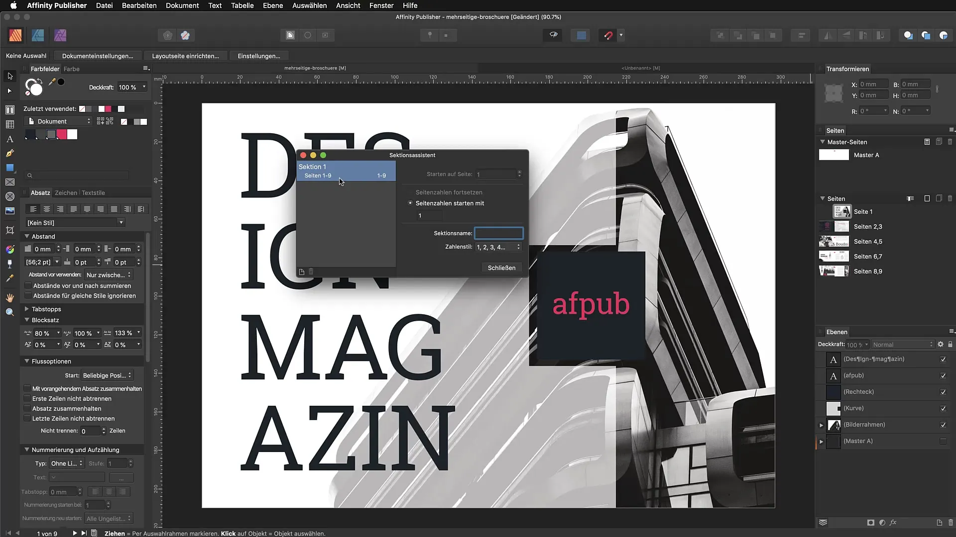 Sektionsassistent in Affinity Publisher: Strukturiere deine Dokumente effektiv