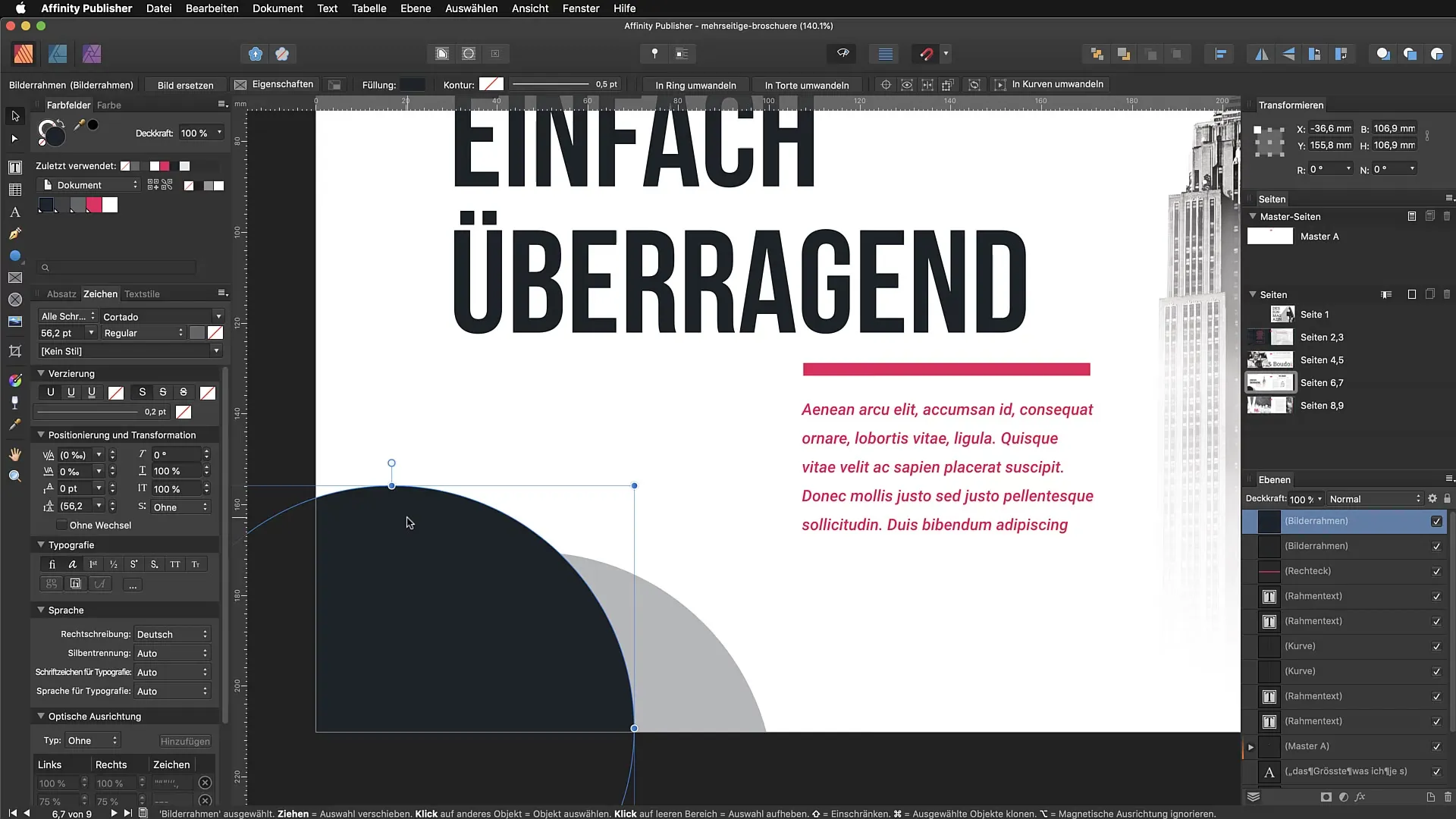 Transparenzwerkzeug in Affinity Publisher nutzen