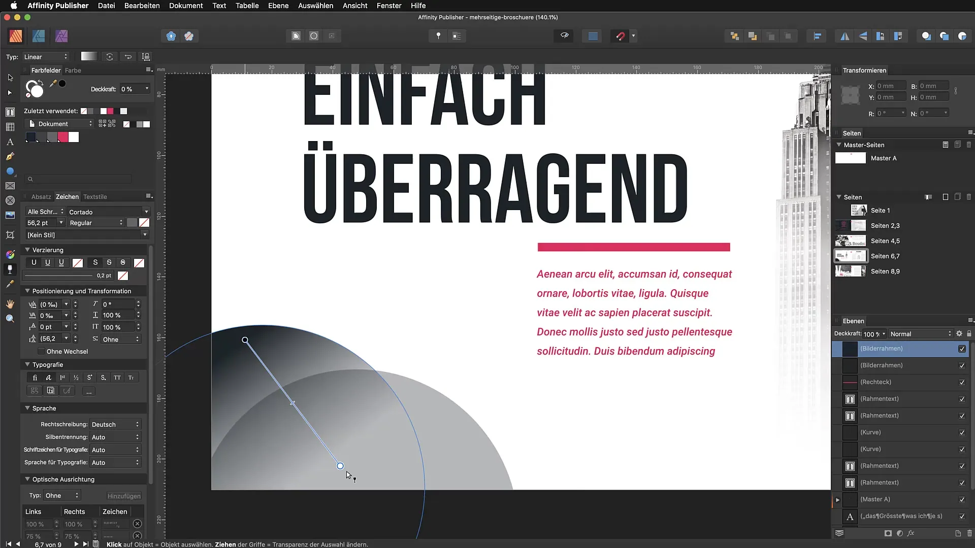 Transparenzwerkzeug in Affinity Publisher nutzen