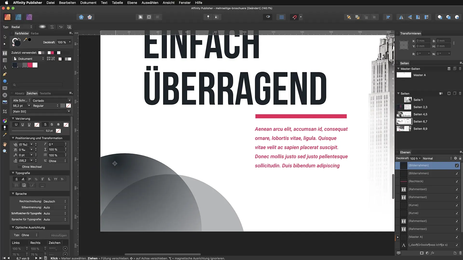 Transparenzwerkzeug in Affinity Publisher nutzen