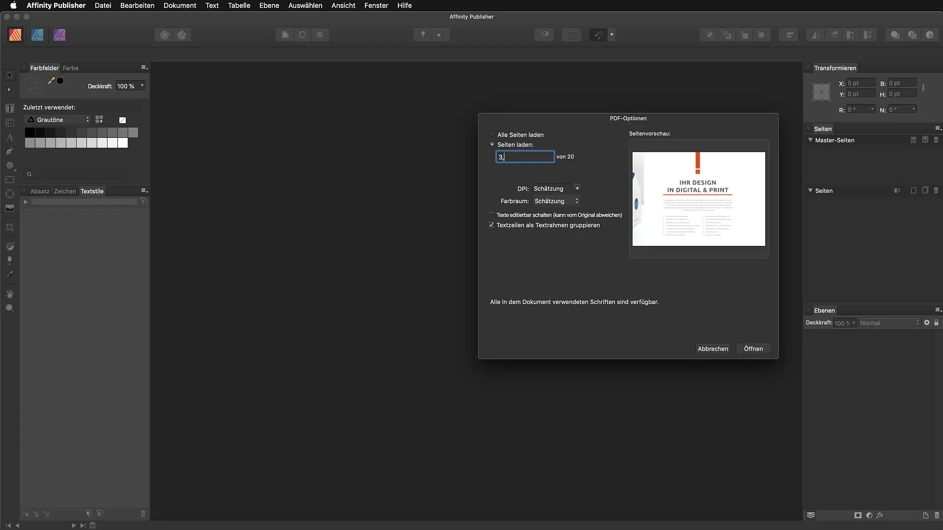 PDF Import und Bearbeitung in Affinity Publisher