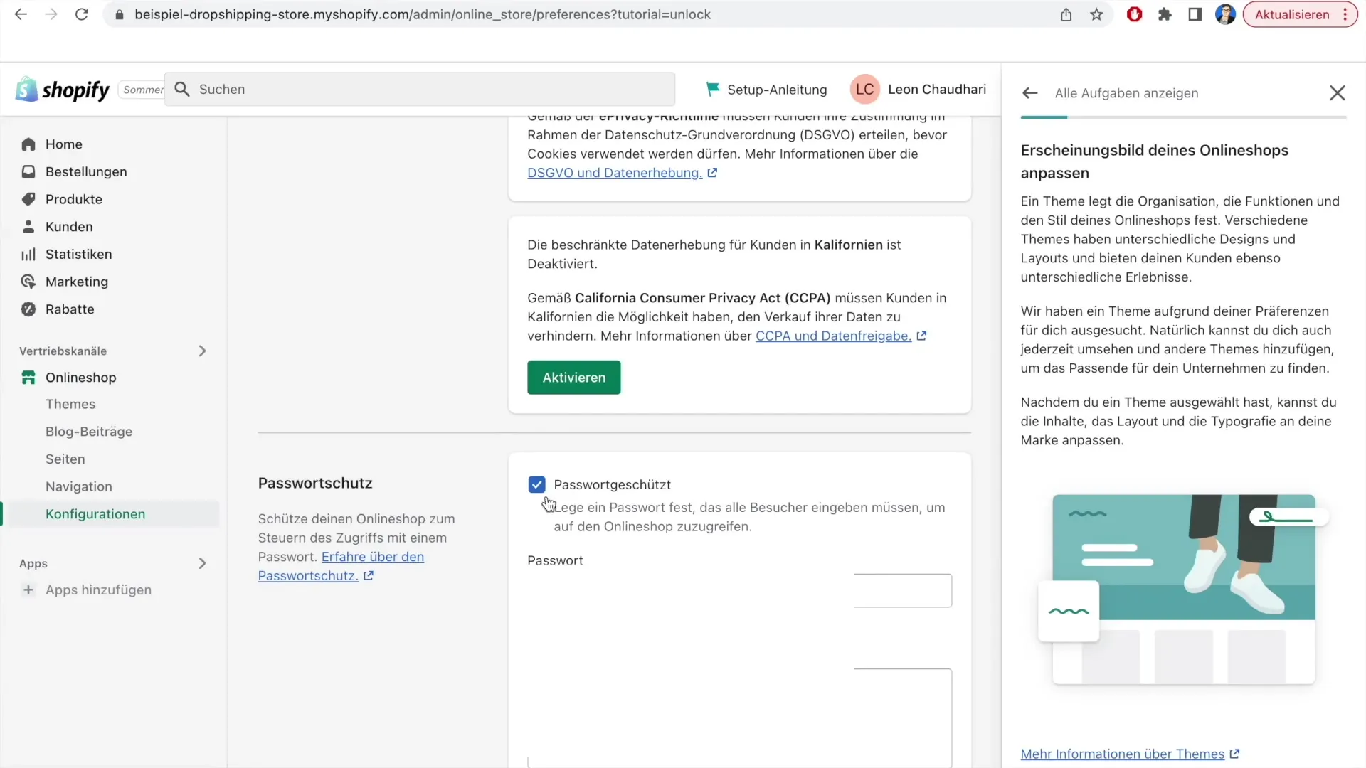 Instruktioner för att ta bort lösenordsskyddet i Shopify
