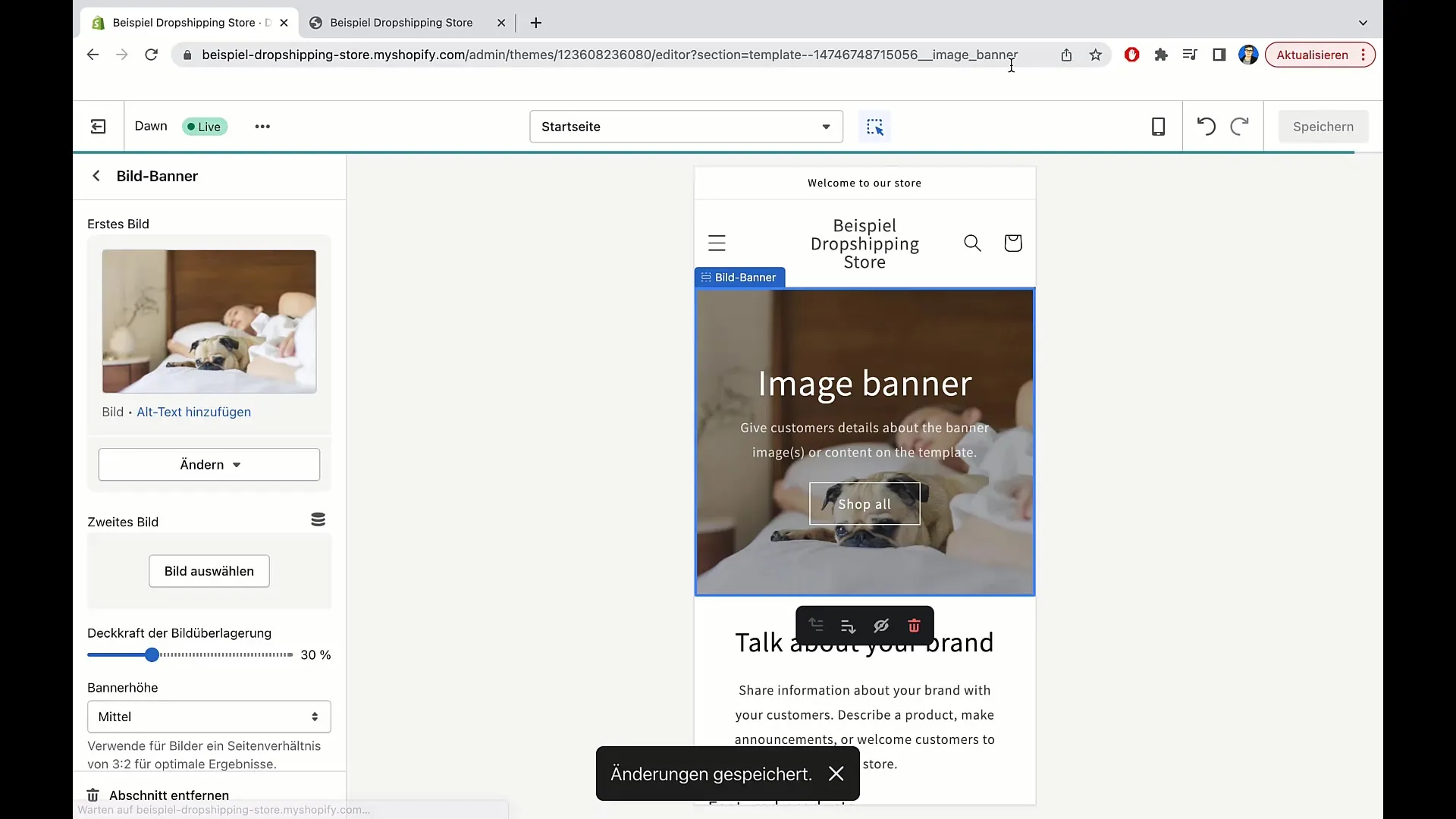 Bannerbild redigering i Shopify - handledning för nybörjare