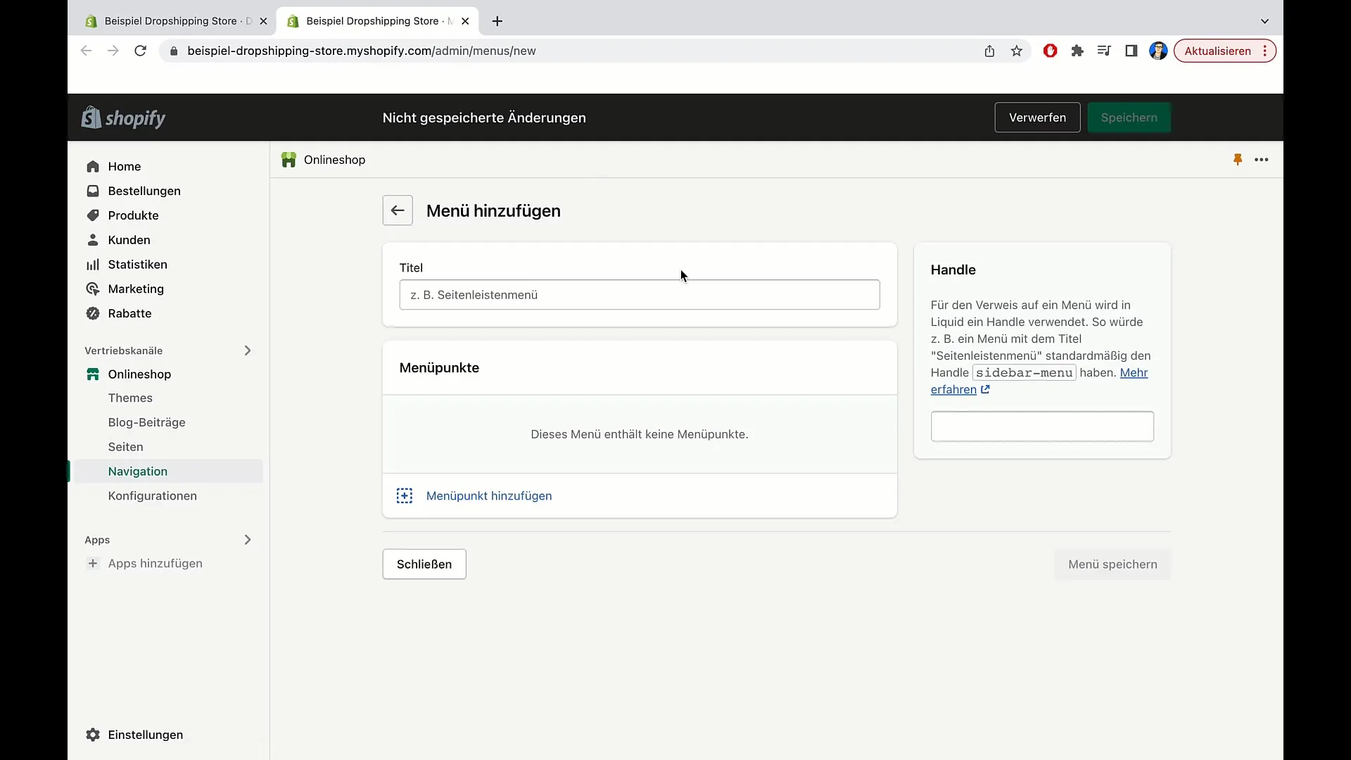 Rubrik och meny enkelt redigerade i Shopify