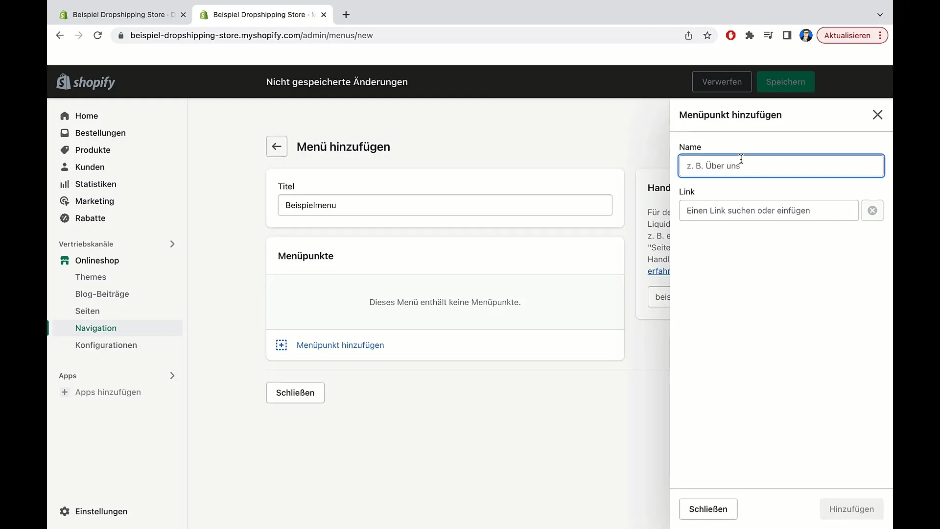 Rubrik och meny enkelt redigerade i Shopify