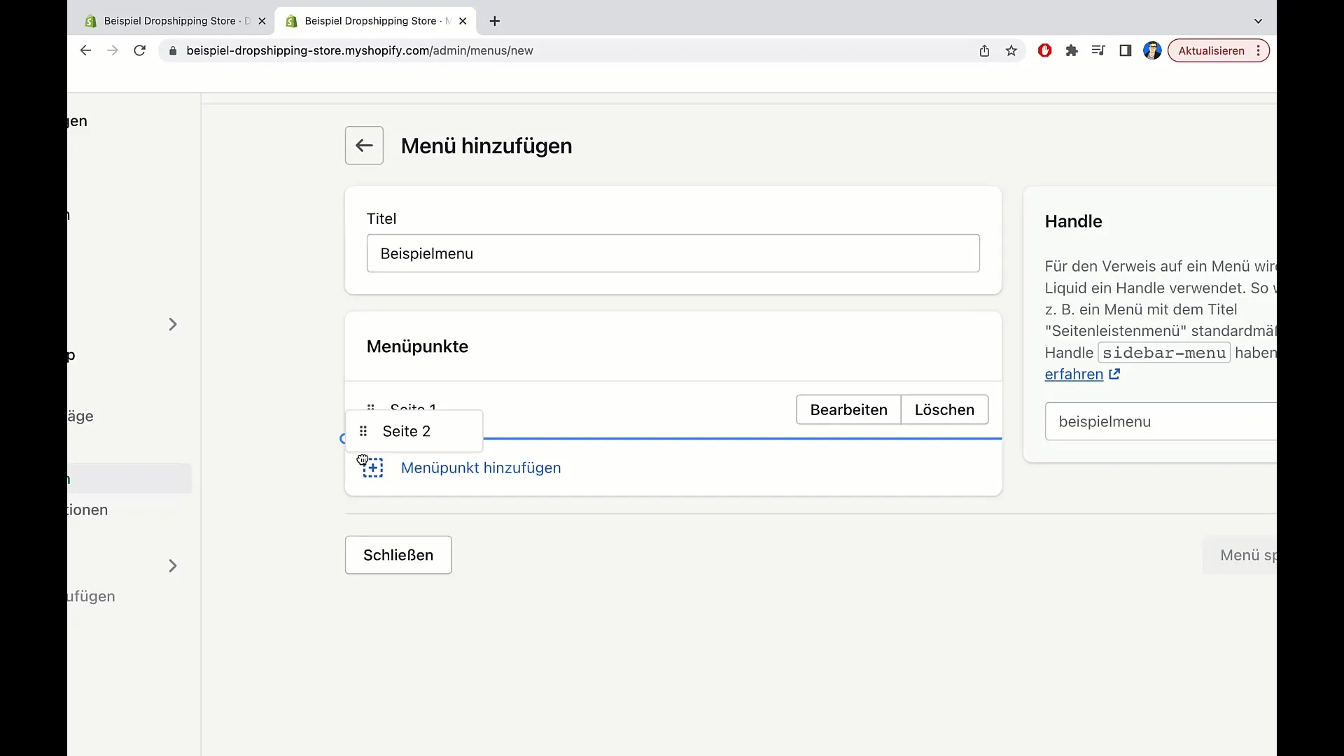 Rubrik och meny enkelt redigerade i Shopify