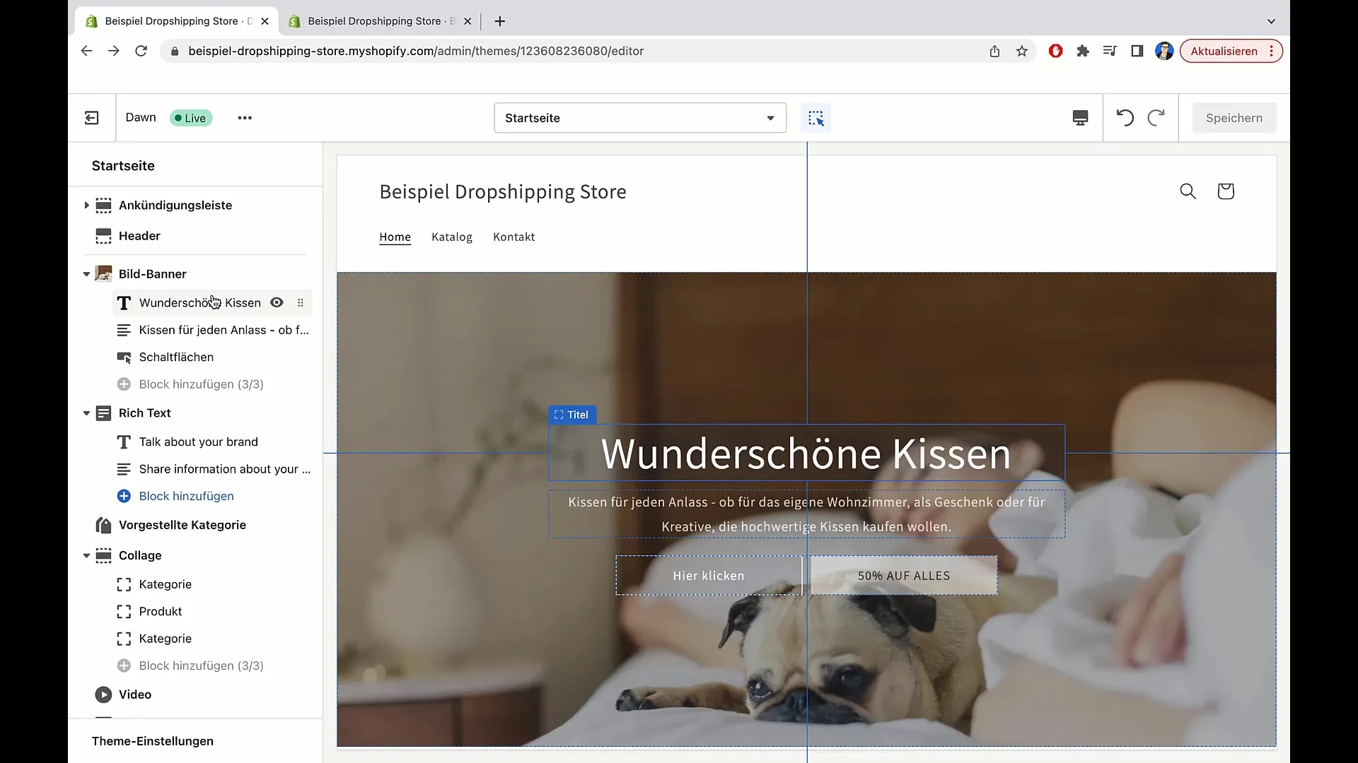 Mengubah gambar banner dan tombol di Shopify - Panduan langkah demi langkah Menyesuaikan gambar banner dan tombol di Shopify - Panduan langkah demi langkah