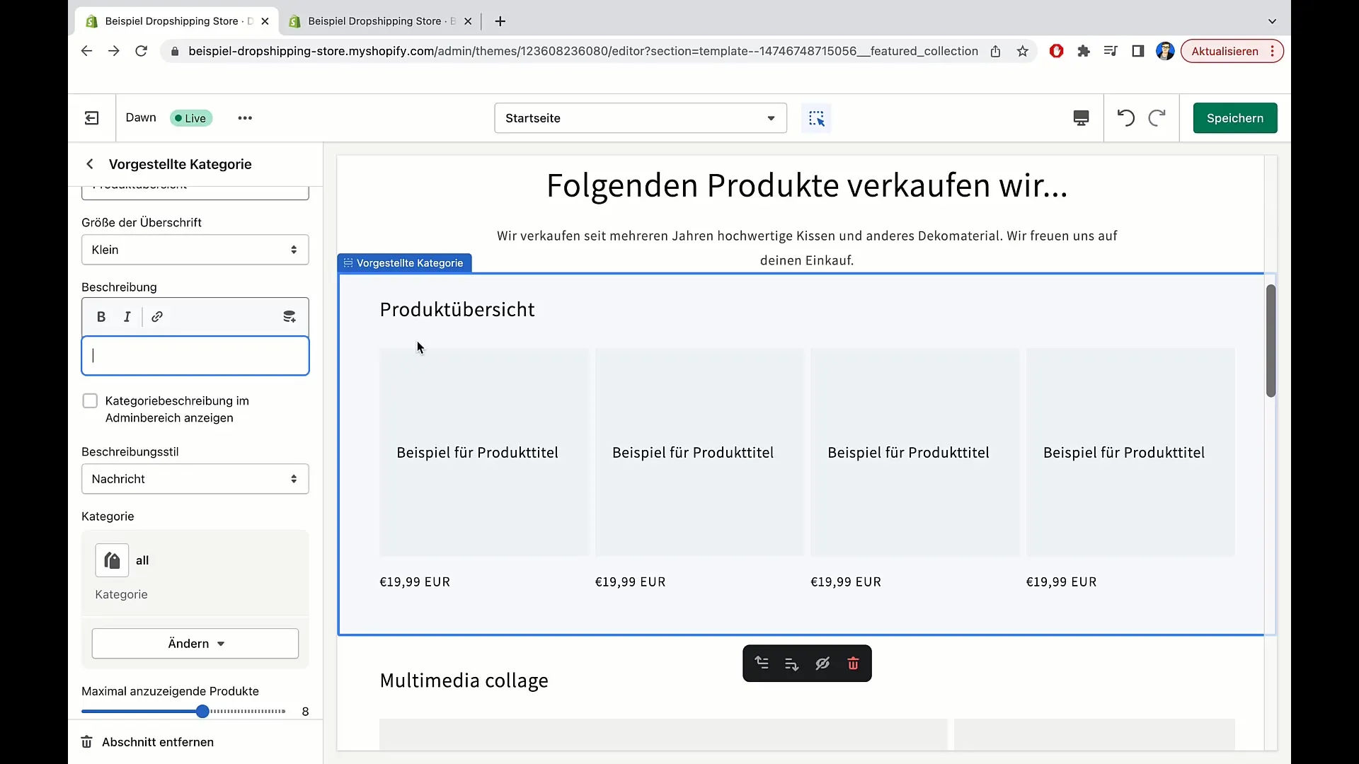 Produkte auf der Hauptseite von Shopify automatisiert einfügen