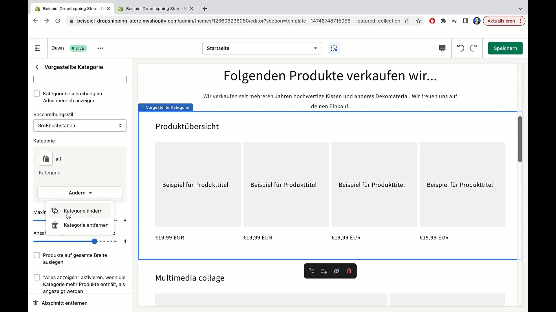 Produkte auf der Hauptseite von Shopify automatisiert einfügen