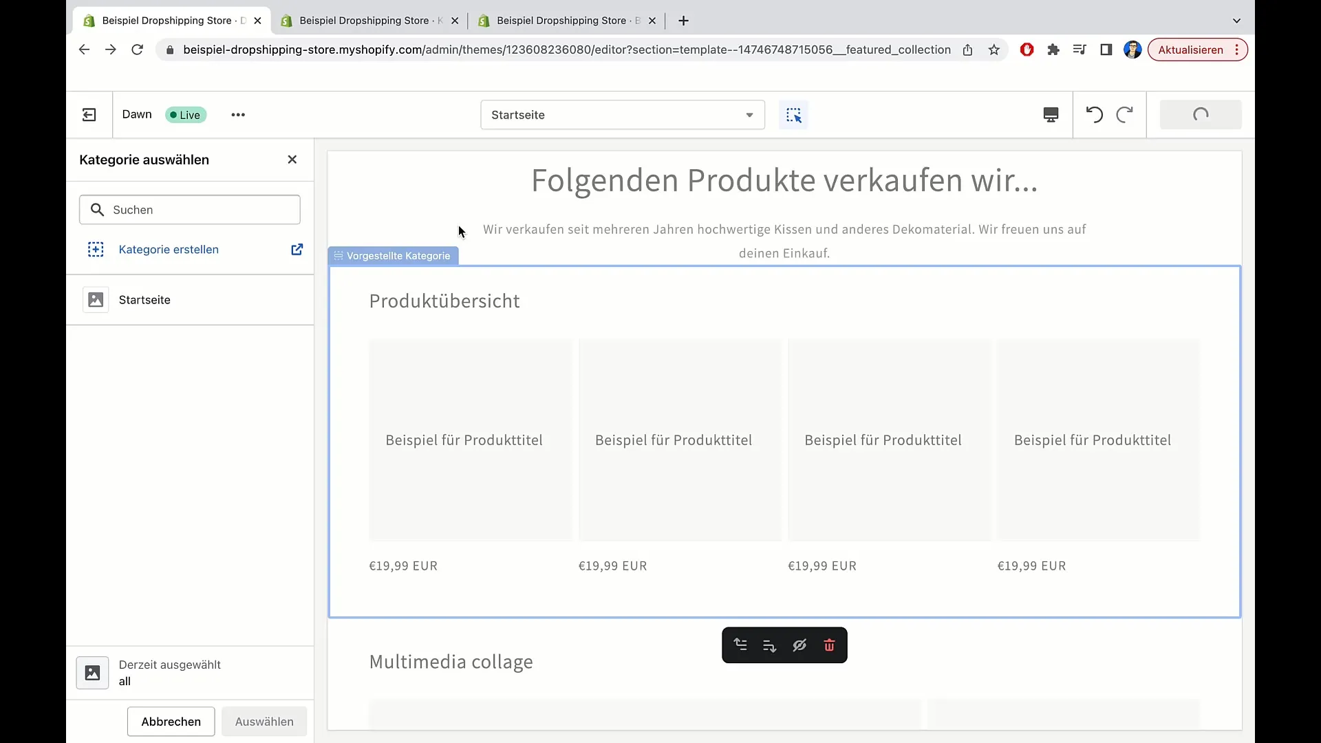 Produkte auf der Hauptseite von Shopify automatisiert einfügen