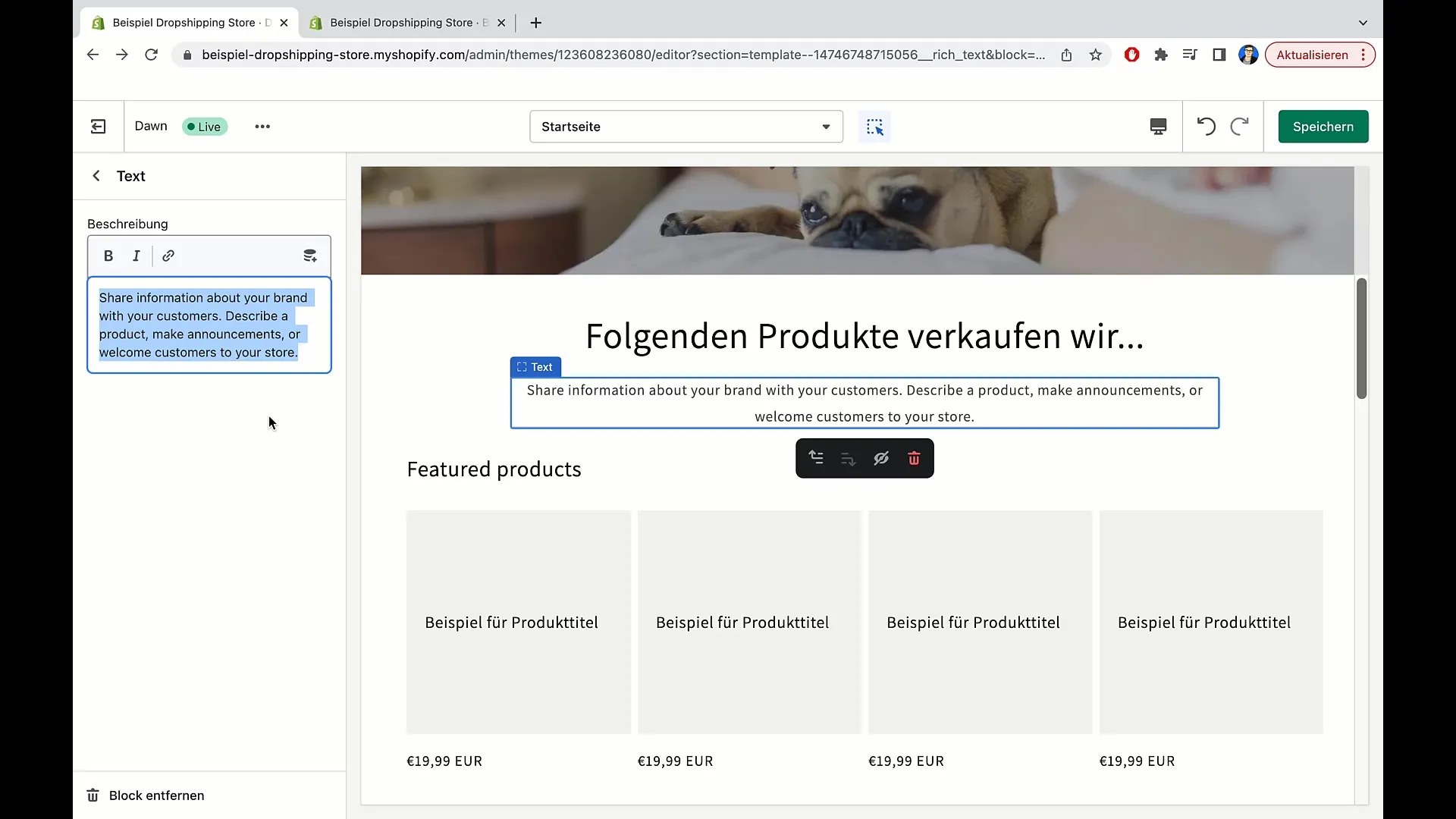 Produkte auf der Hauptseite von Shopify automatisiert einfügen